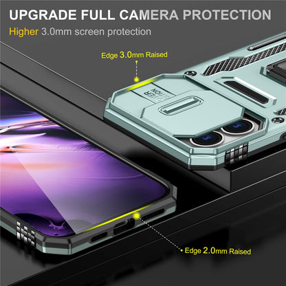 Armor Series For iPhone 16 Case Kickstand Slide Lens Lid PC+TPU Drop-Proof Phone Cover