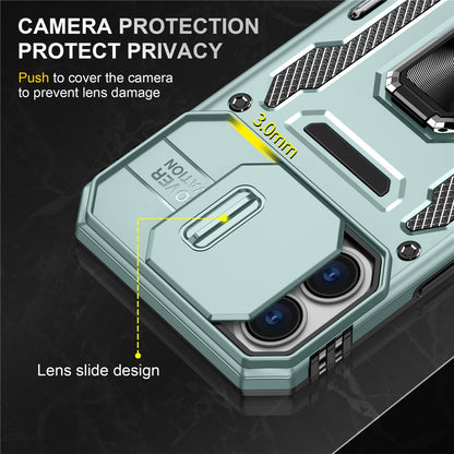 Armor Series For iPhone 16 Case Kickstand Slide Lens Lid PC+TPU Drop-Proof Phone Cover