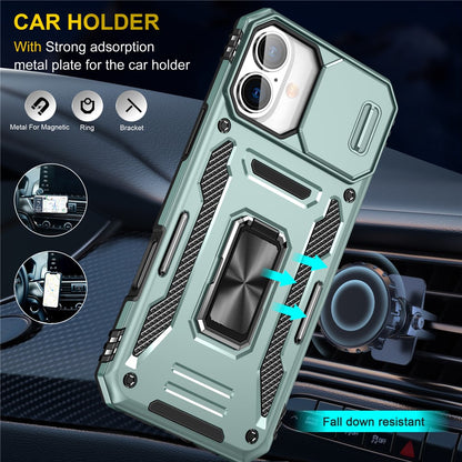 Armor Series For iPhone 16 Case Kickstand Slide Lens Lid PC+TPU Drop-Proof Phone Cover