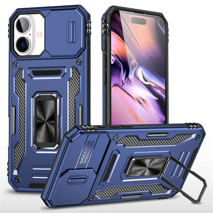 Armor Series For iPhone 16 Case Kickstand Slide Lens Lid PC+TPU Drop-Proof Phone Cover