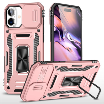 Armor Series For iPhone 16 Case Kickstand Slide Lens Lid PC+TPU Drop-Proof Phone Cover