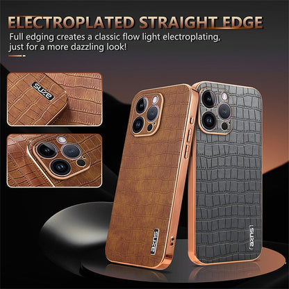 AZNS For iPhone 16 Pro Max Case Electroplating Crocodile Texture PU+TPU Phone Cover