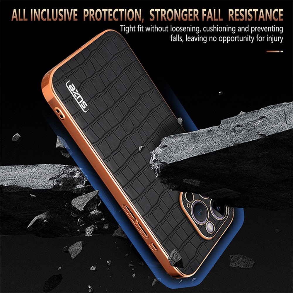 AZNS For iPhone 16 Pro Max Case Electroplating Crocodile Texture PU+TPU Phone Cover