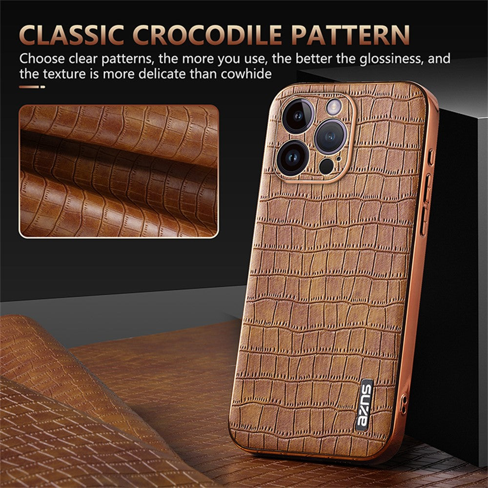 AZNS For iPhone 16 Pro Max Case Electroplating Crocodile Texture PU+TPU Phone Cover