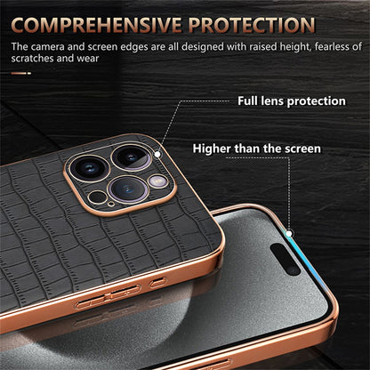 AZNS For iPhone 16 Pro Max Case Electroplating Crocodile Texture PU+TPU Phone Cover