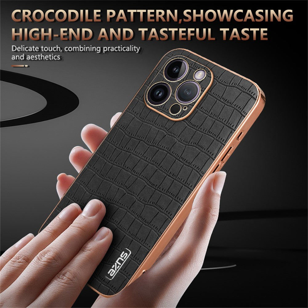 AZNS For iPhone 16 Pro Max Case Electroplating Crocodile Texture PU+TPU Phone Cover