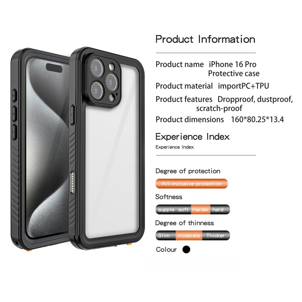 REDPEPPER FS Series For iPhone 16 Pro Phone Case IP68 Waterproof Clear Back Panel Phone Cover