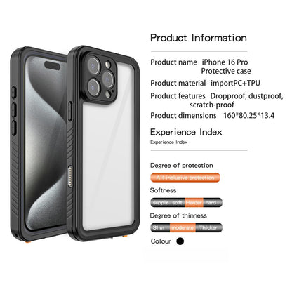 REDPEPPER FS Series For iPhone 16 Pro Phone Case IP68 Waterproof Clear Back Panel Phone Cover