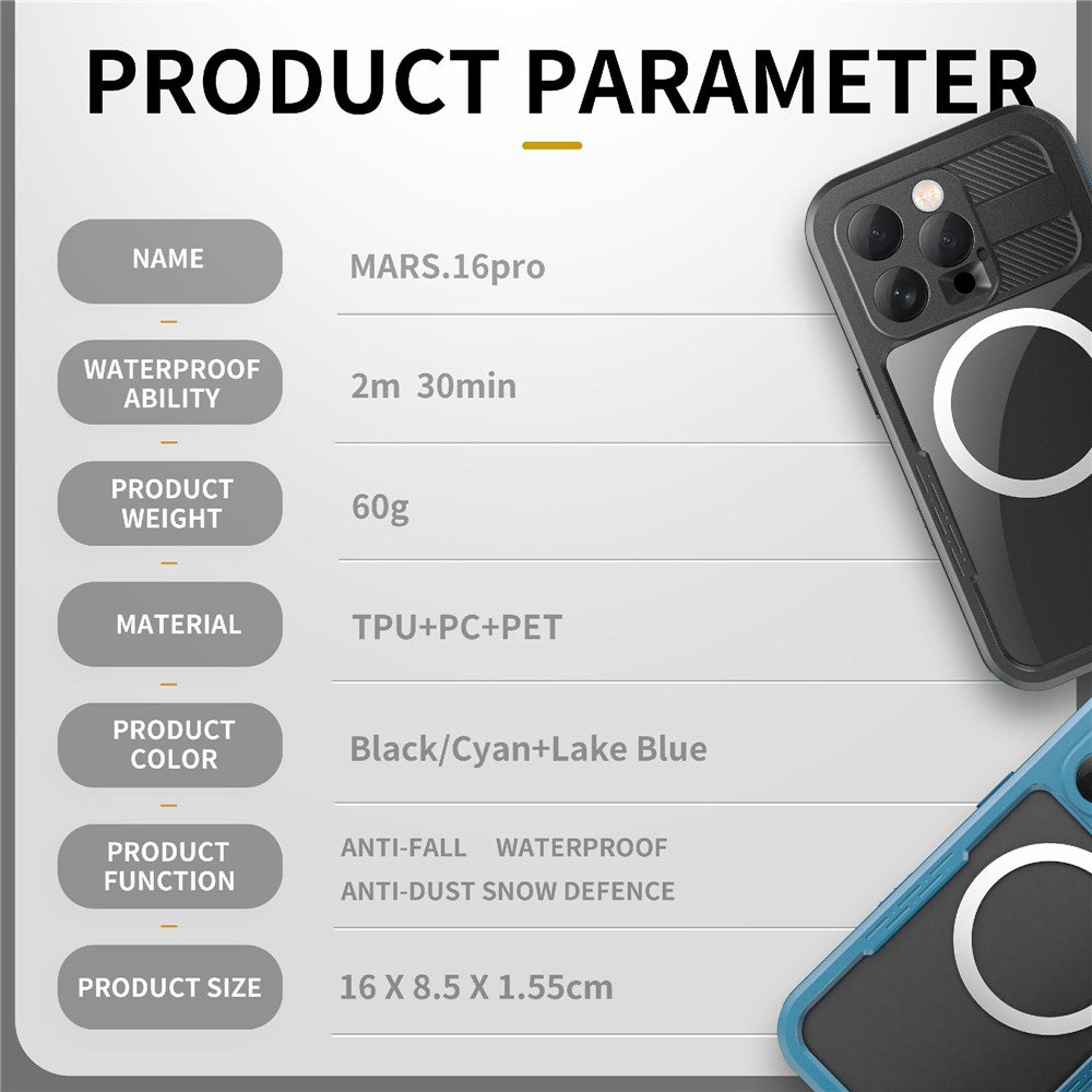 REDPEPPER For iPhone 16 Pro Case Compatible with MagSafe IP68 Waterproof Clear Phone Cover