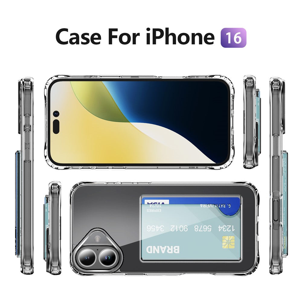 For iPhone 16 Shockproof Case TPU Phone Cover with Card Holder