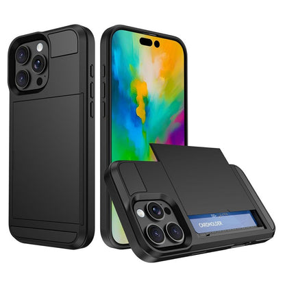 For iPhone 16 Pro Case with Sliding Card Holder PC+TPU Phone Back Cover
