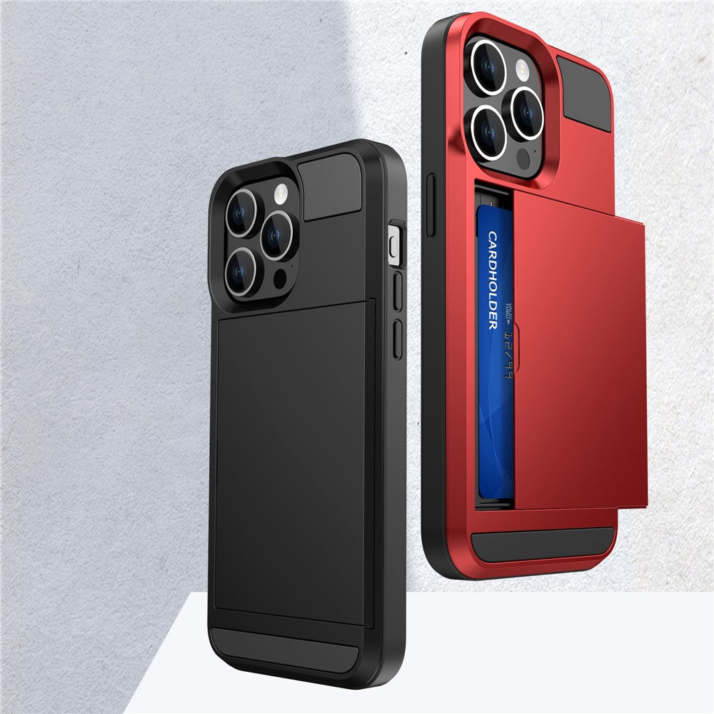 For iPhone 16 Pro Case with Sliding Card Holder PC+TPU Phone Back Cover
