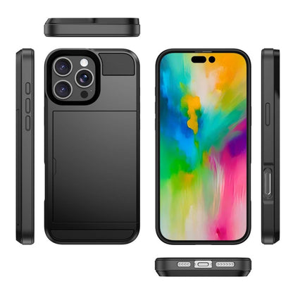 For iPhone 16 Pro Case with Sliding Card Holder PC+TPU Phone Back Cover