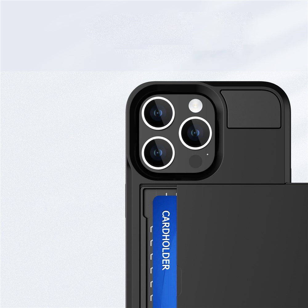 For iPhone 16 Pro Case with Sliding Card Holder PC+TPU Phone Back Cover