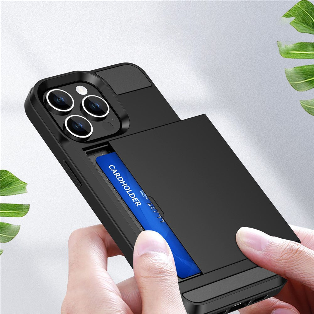 For iPhone 16 Pro Case with Sliding Card Holder PC+TPU Phone Back Cover