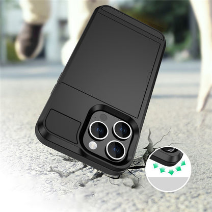 For iPhone 16 Pro Case with Sliding Card Holder PC+TPU Phone Back Cover