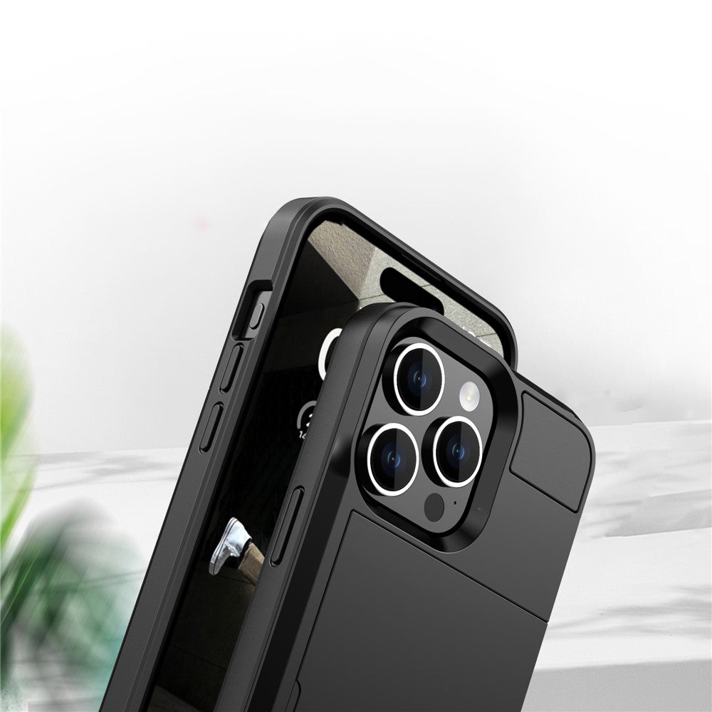 For iPhone 16 Pro Case with Sliding Card Holder PC+TPU Phone Back Cover