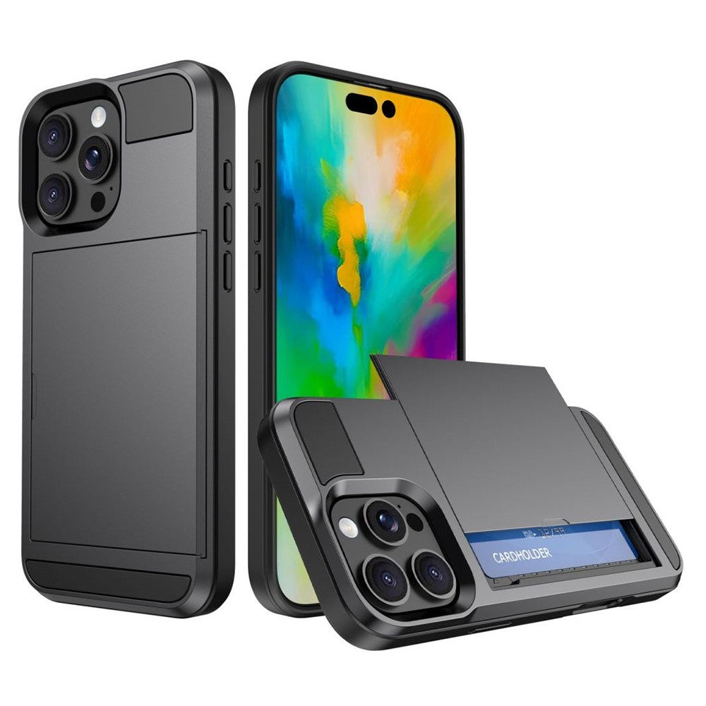 For iPhone 16 Pro Case with Sliding Card Holder PC+TPU Phone Back Cover