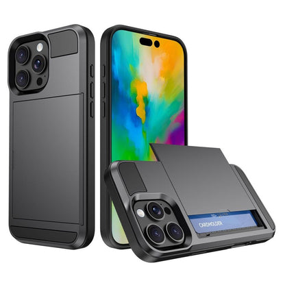 For iPhone 16 Pro Case with Sliding Card Holder PC+TPU Phone Back Cover