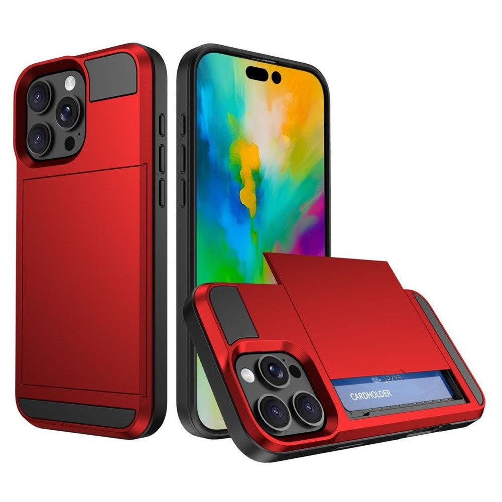 For iPhone 16 Pro Case with Sliding Card Holder PC+TPU Phone Back Cover