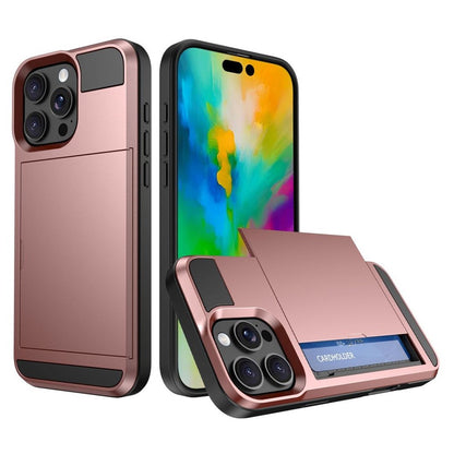 For iPhone 16 Pro Case with Sliding Card Holder PC+TPU Phone Back Cover