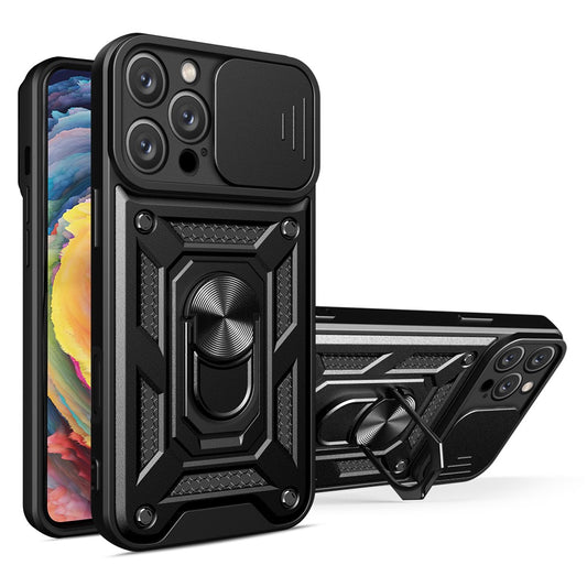 For iPhone 16 Pro Max Case with Slide Camera Lid PC+TPU Kickstand Phone Cover