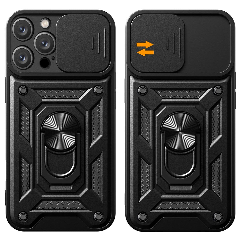 For iPhone 16 Pro Max Case with Slide Camera Lid PC+TPU Kickstand Phone Cover