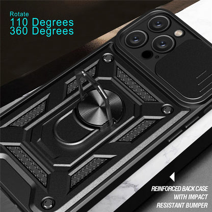 For iPhone 16 Pro Max Case with Slide Camera Lid PC+TPU Kickstand Phone Cover