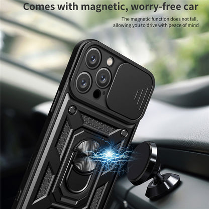 For iPhone 16 Pro Max Case with Slide Camera Lid PC+TPU Kickstand Phone Cover