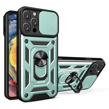 For iPhone 16 Pro Max Case with Slide Camera Lid PC+TPU Kickstand Phone Cover