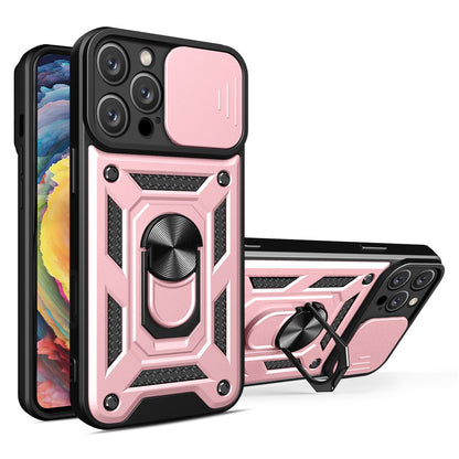 For iPhone 16 Pro Max Case with Slide Camera Lid PC+TPU Kickstand Phone Cover