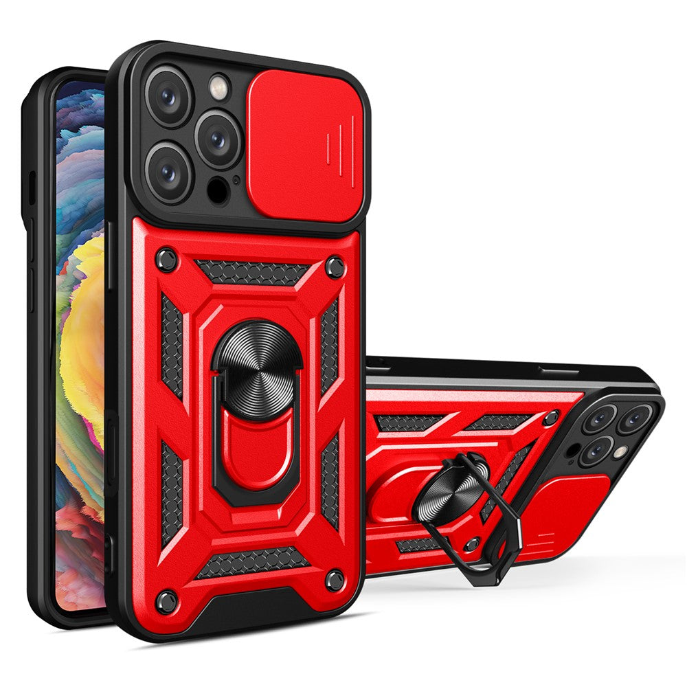 For iPhone 16 Pro Max Case with Slide Camera Lid PC+TPU Kickstand Phone Cover