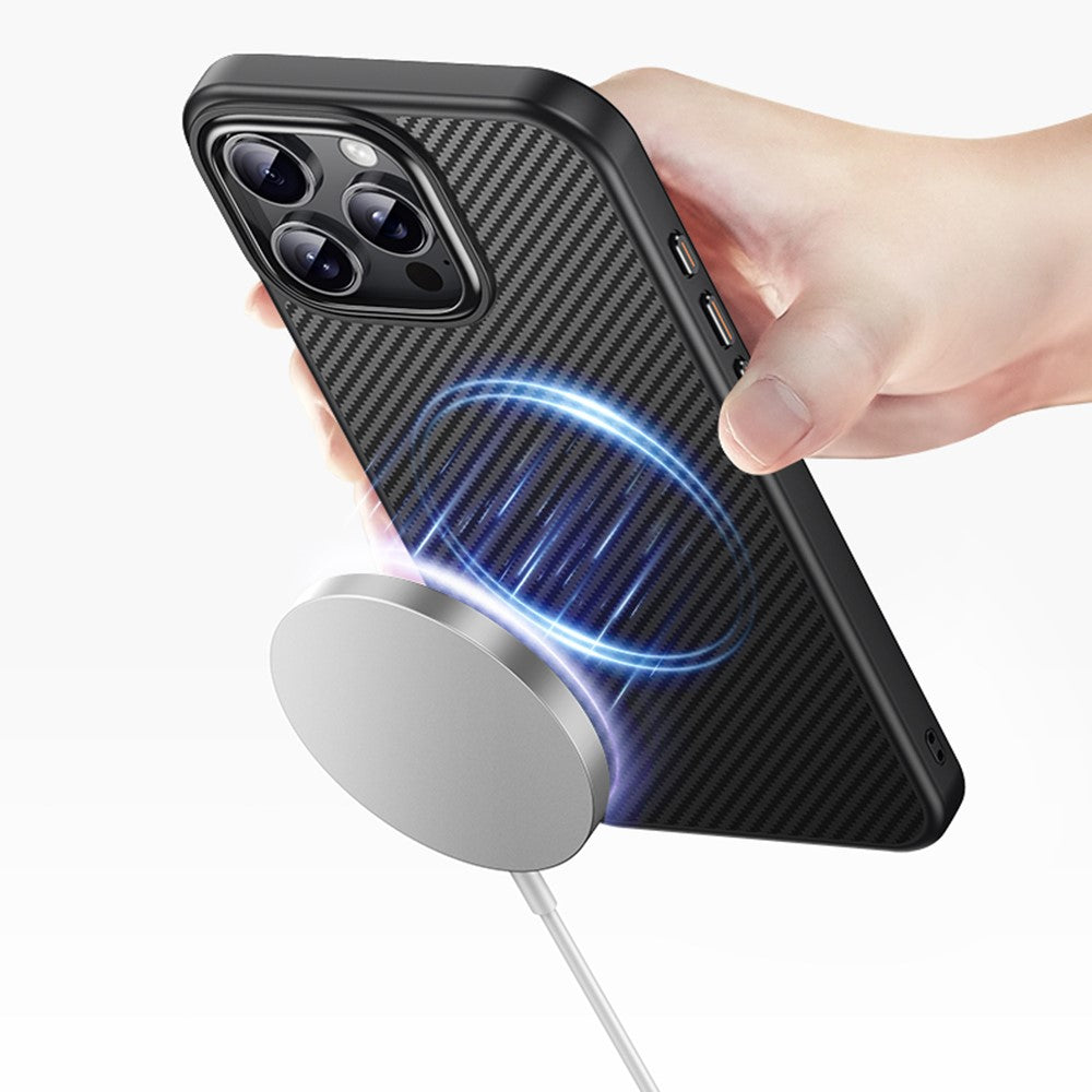 For iPhone 16 Pro Max Magnetic Case Compatible with MagSafe Carbon Fiber Texture PC + TPU Cover