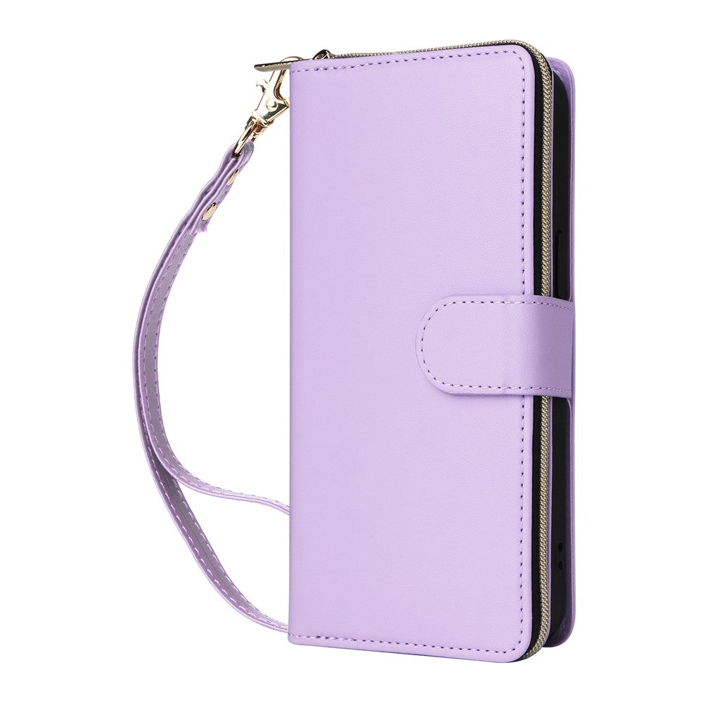 R20 For iPhone 14 Pro Case Zipper Pocket PU Leather Cover with 9 Card Slots