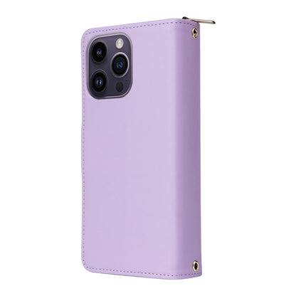 R20 For iPhone 14 Pro Case Zipper Pocket PU Leather Cover with 9 Card Slots
