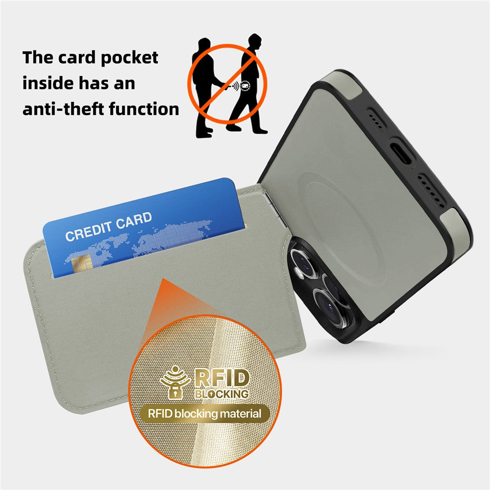 For iPhone 14 Pro Case Compatible with MagSafe RFID Blocking Card Slot Leather Back Cover