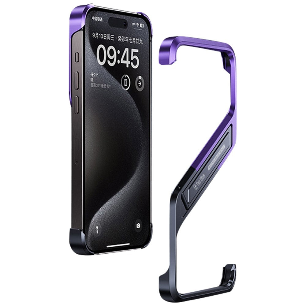 For iPhone 14 Pro Frameless Bumper Case S-Shaped Kickstand Aluminium Alloy Cover
