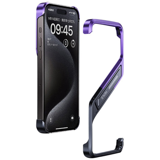 For iPhone 14 Pro Frameless Bumper Case S-Shaped Kickstand Aluminium Alloy Cover
