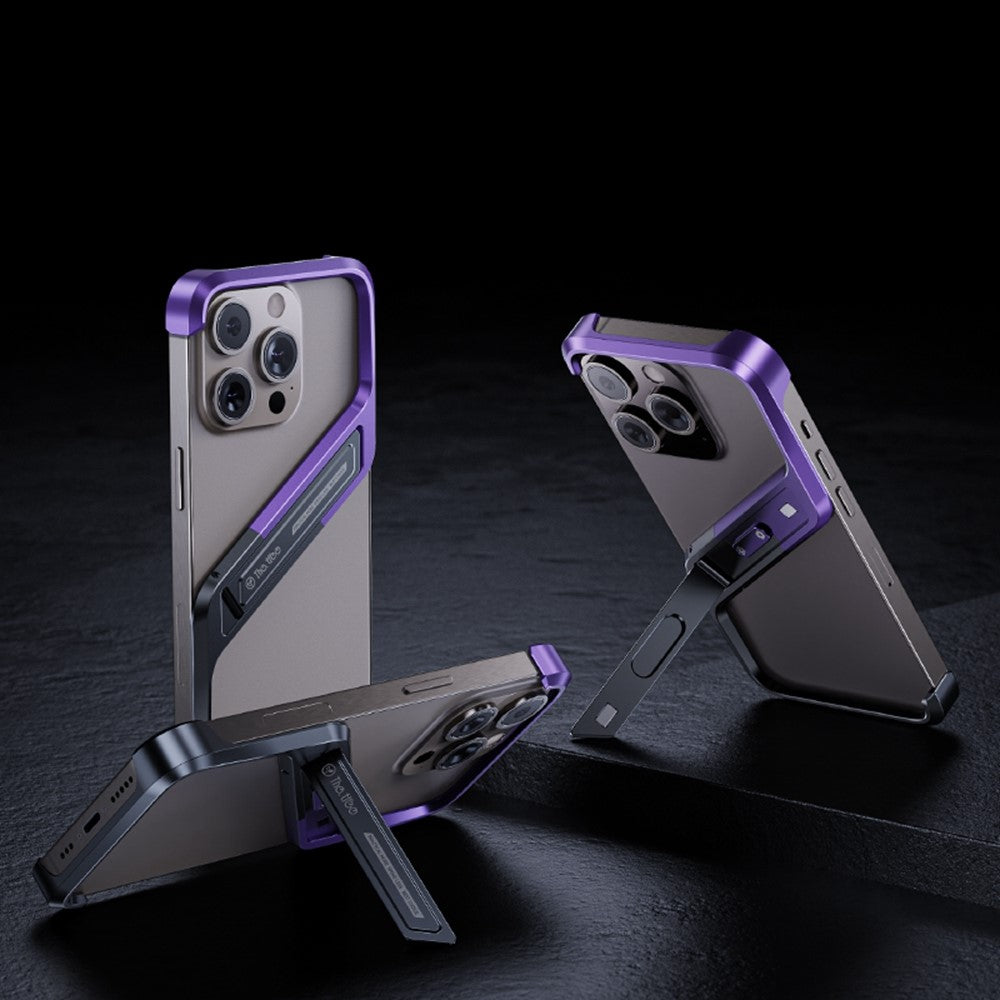 For iPhone 14 Pro Frameless Bumper Case S-Shaped Kickstand Aluminium Alloy Cover