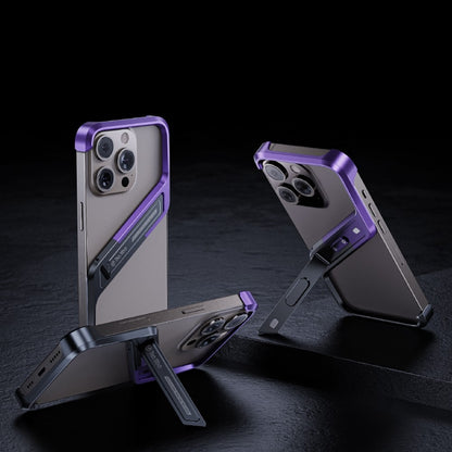 For iPhone 14 Pro Frameless Bumper Case S-Shaped Kickstand Aluminium Alloy Cover