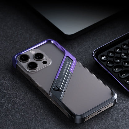 For iPhone 14 Pro Frameless Bumper Case S-Shaped Kickstand Aluminium Alloy Cover