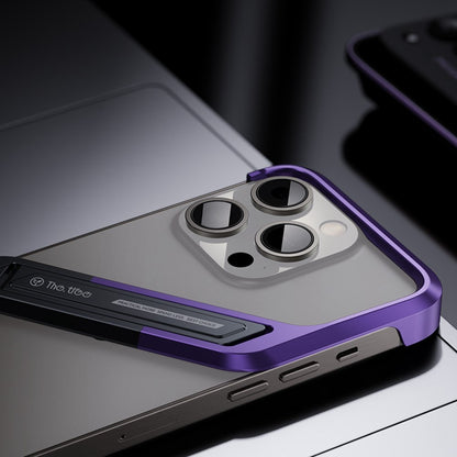 For iPhone 14 Pro Frameless Bumper Case S-Shaped Kickstand Aluminium Alloy Cover