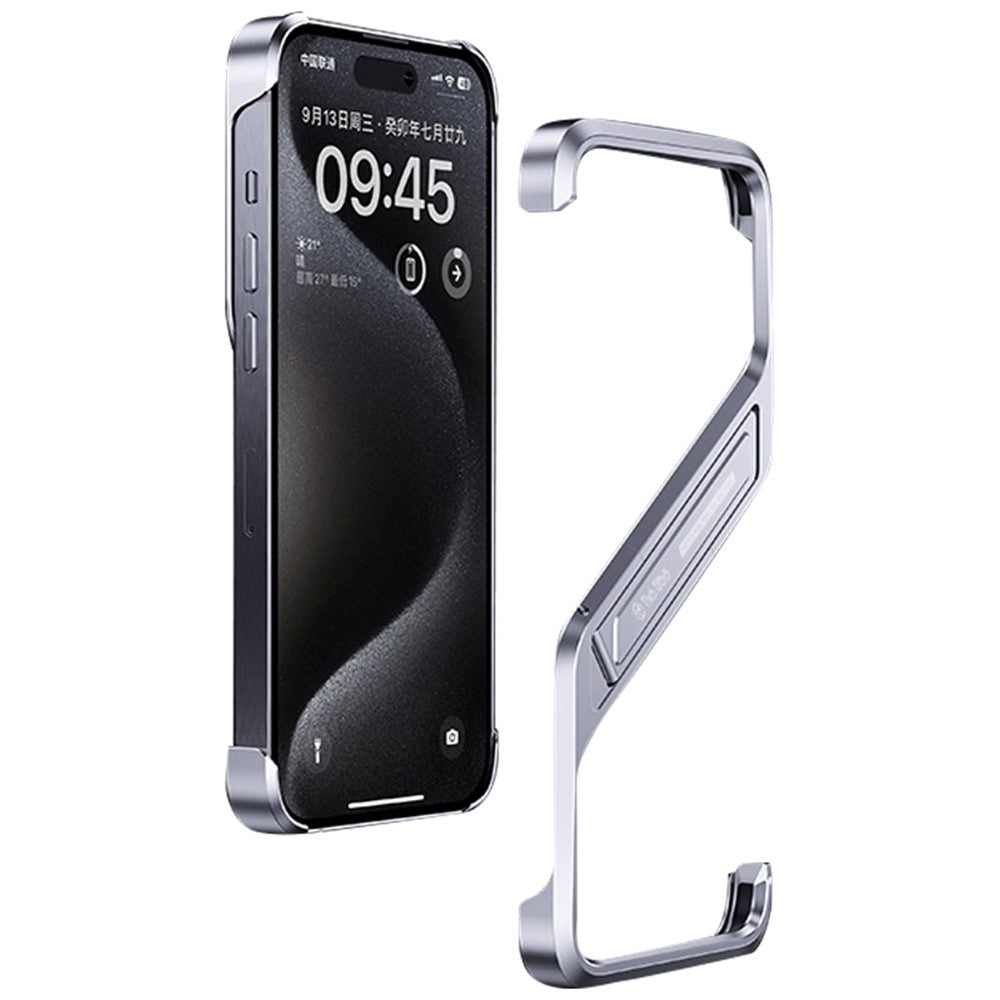 For iPhone 14 Pro Frameless Bumper Case S-Shaped Kickstand Aluminium Alloy Cover