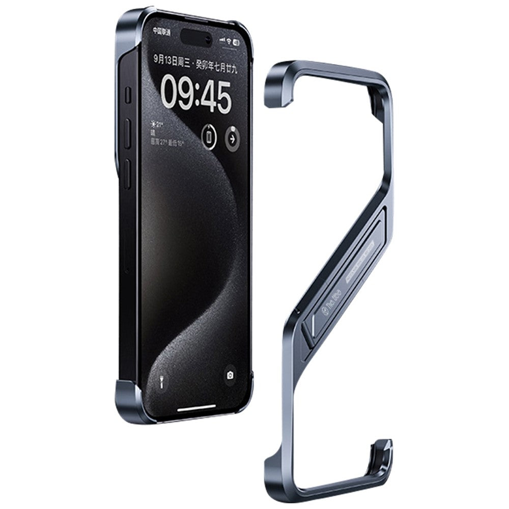 For iPhone 14 Pro Frameless Bumper Case S-Shaped Kickstand Aluminium Alloy Cover