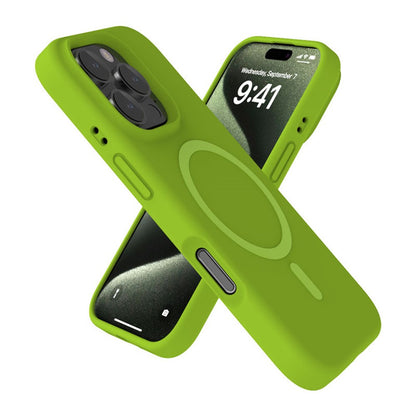 For iPhone 16 Pro Magnetic Case with Microfiber Lining PC+Liquid Silicone Phone Cover