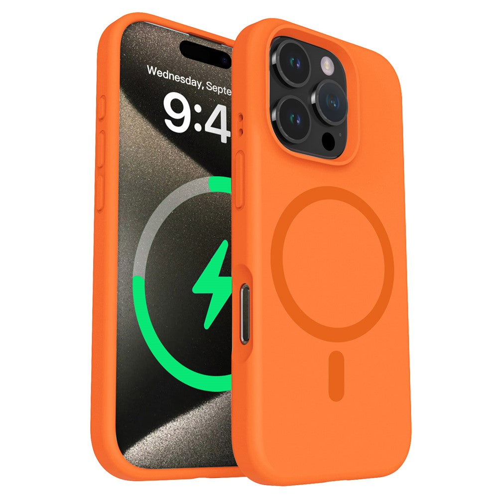 For iPhone 16 Pro Magnetic Case with Microfiber Lining PC+Liquid Silicone Phone Cover