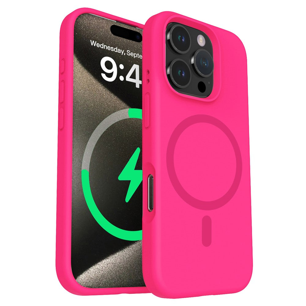 For iPhone 16 Pro Magnetic Case with Microfiber Lining PC+Liquid Silicone Phone Cover