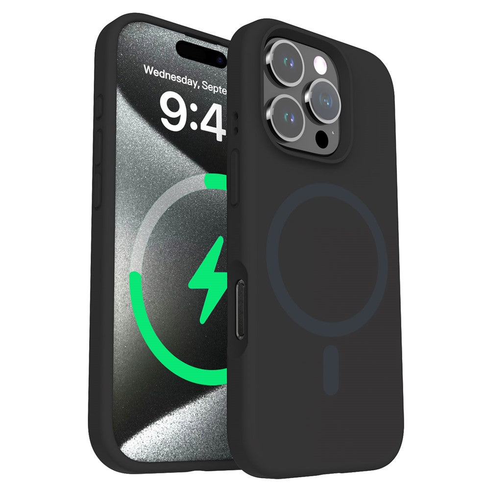 For iPhone 16 Pro Magnetic Case with Microfiber Lining PC+Liquid Silicone Phone Cover