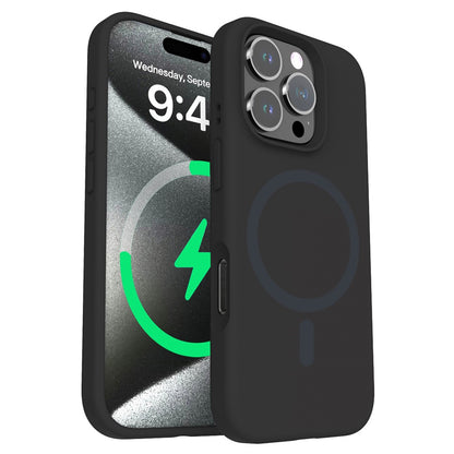 For iPhone 16 Pro Magnetic Case with Microfiber Lining PC+Liquid Silicone Phone Cover