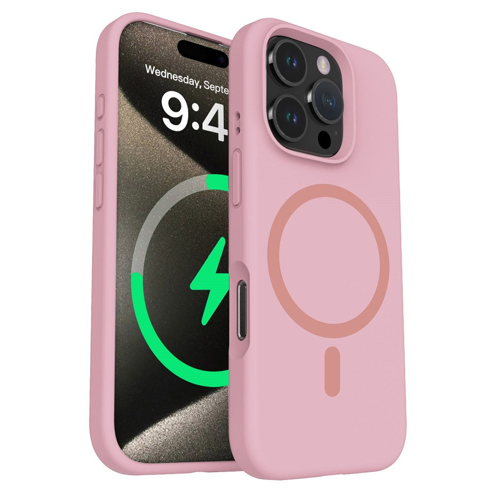 For iPhone 16 Pro Magnetic Case with Microfiber Lining PC+Liquid Silicone Phone Cover